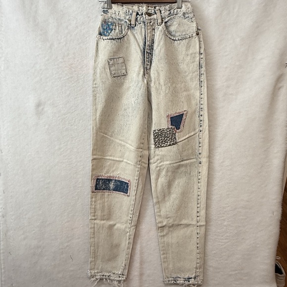 Vintage 80s Light Acid Wash Jeans Patches Retro Zena Size 6 - Picture 3 of 16